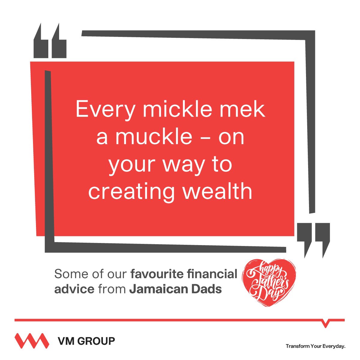 myvmgroup's tweet photo. Happy Father's Day!
We recently sat with a few VM team members and asked them to share the most memorable financial advice they received from their dads.
Here are a few of our favourite responses.
#HappyFathersDay #VMProud #MoneyTalk #FinancialWellbeing #TransformYourEveryday https://t.co/WmW7IluZ1C