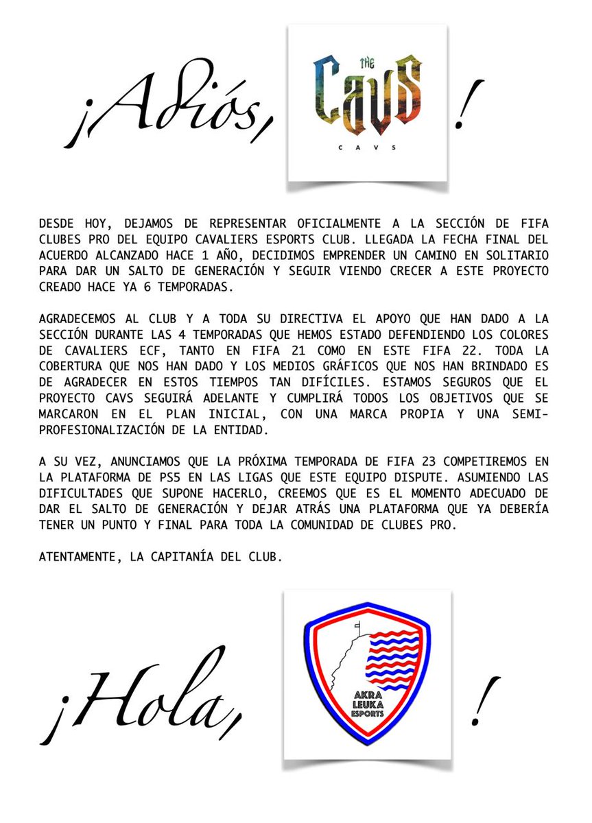 𝗖𝗼𝗺𝘂𝗻𝗶𝗰𝗮𝗱𝗼 𝗼𝗳𝗶𝗰𝗶𝗮𝗹: Desvinculación del proyecto <a href="/CavaliersEC/">Cavaliers Esports</a>.

🔜😎🏰🏝️...

PS5 ✅