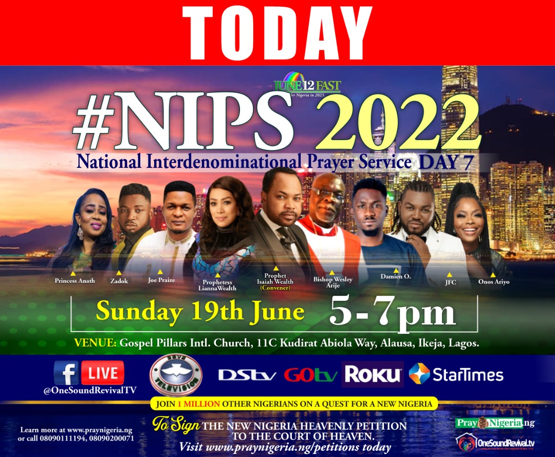 gospelhotspot0's tweet photo. Join Prophet Isaiah Wealth at the grand finale of #NIPS2022 today June 19 2022 @5pm GMT+1 @11c Kudirat Abiola Way, Alausa, Ikeja, Lagos
Watch Live on Facebook @OneSound Revival TV at 5pm GMT+1 and on Dove tv, DSTV Startimes
#NIPS2022
#PrayNigeriaMovement #prophetisaiahwealth https://t.co/QIjicEsjYS