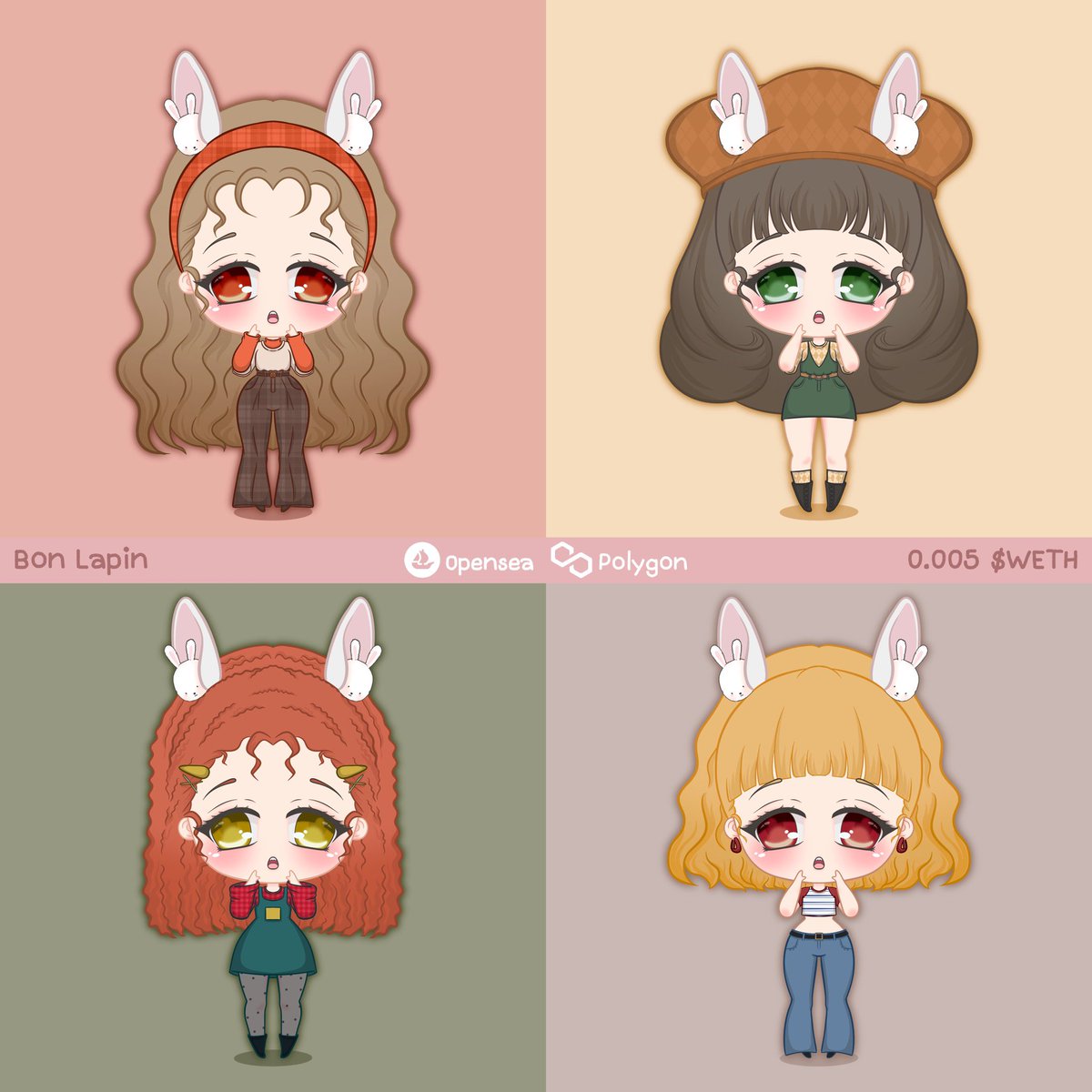 BonnyArtNFT's tweet photo. 🤍🐰Bon Lapin🐰🤍
Little bunny girl💕
0.005 $WETH

No.015-018
♾️ : https://t.co/kJRXpFI4xS

@opensea  @0xPolygon 
#NFT #NFT宣伝枠 #NFTs #NFTcommunitiy #NFTdrop #NFTCollection #NFTartist #Polygon https://t.co/L33zehzgrk