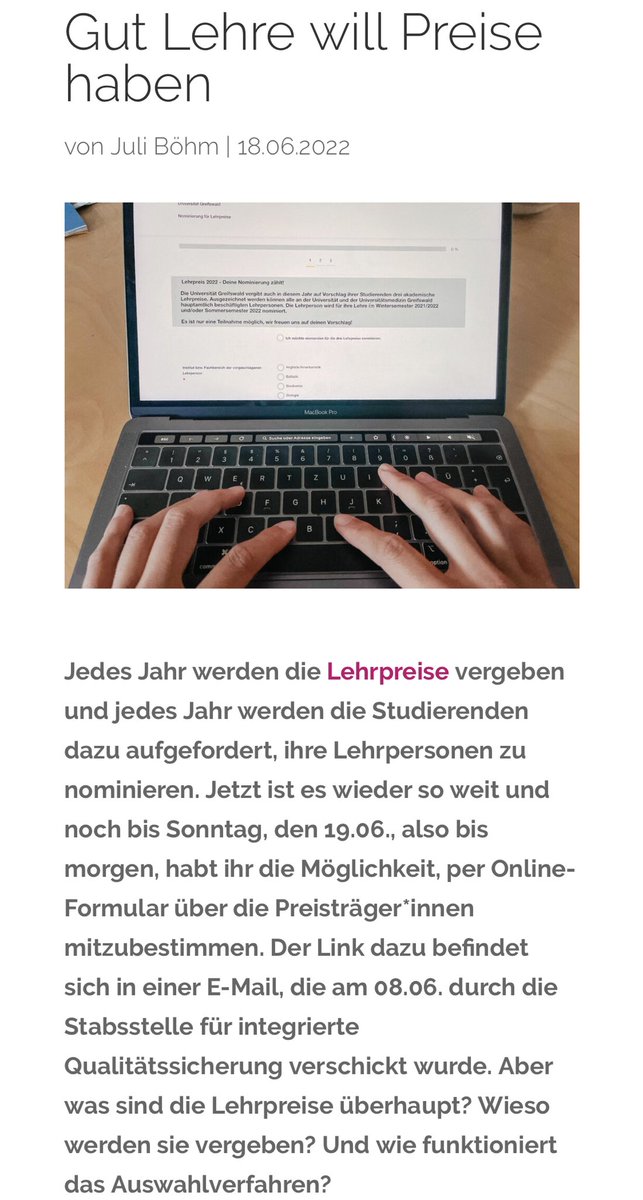 webmoritz's tweet image. ❗️Nur noch heute können Lehrpreis-Nominierungen eingereicht werden! Nutzt also die Chance eine*n eurer Dozent*innen für einen der Lehrpreise vorzuschlagen!

➡️ Was es mit den Lehrpreisen auf sich hat, hat unsere Redakteurin Juli für euch herausgefunden!

webmoritz.de/2022/06/18/gut…