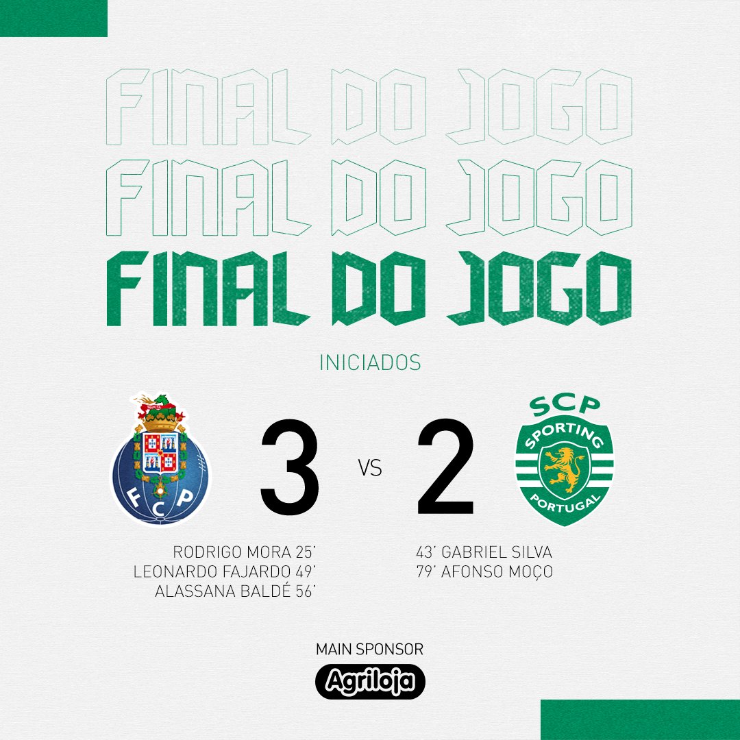 Sporting CP on X: #IniciadosSCP  ⏹️ FINAL DO JOGO: Derrota dos Leões no  Clássico da 9.ª jornada da fase de Apuramento de Campeão. #FCPSCP   / X