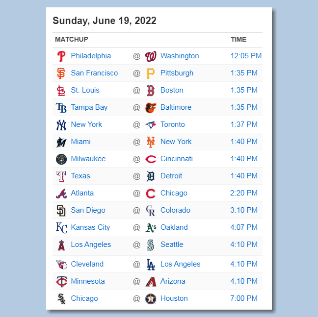 Baseball by BSmile on Twitter "Here's the MLB schedule for Sunday