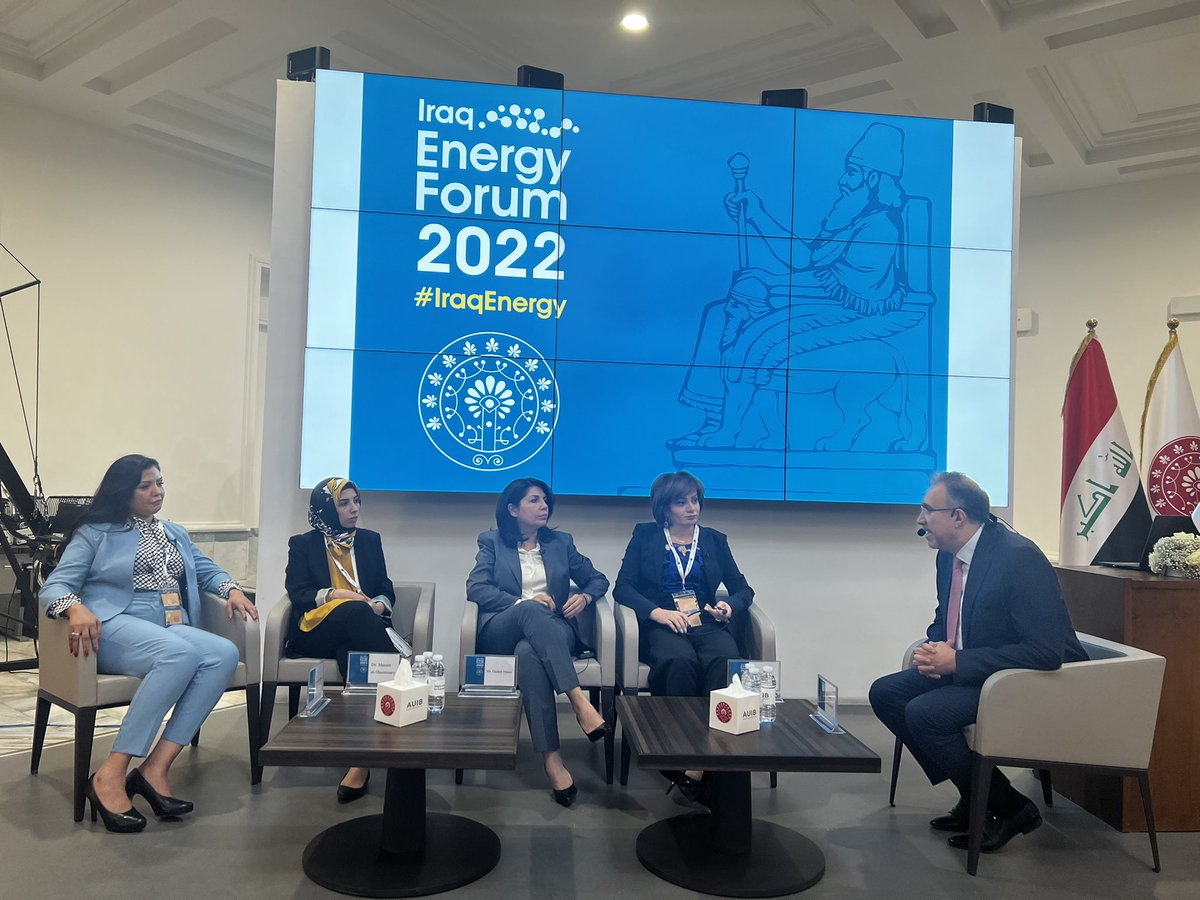 IraqEnergy's tweet photo. 6th Plenary Session: “The Role of Women in Shaping Iraqi Business, Politics and Policies” with MP Sarwa Abdul-Wahid, Ms. Hadeel Hasan (HHP Law), Dr. @MarsinRA (@MiddleEastInst), Dr. @AsmaaYaseen12 (@OPECSecretariat), moderated by @AL_Khatteeb #IraqEnergy https://t.co/gAIQcyGWyv