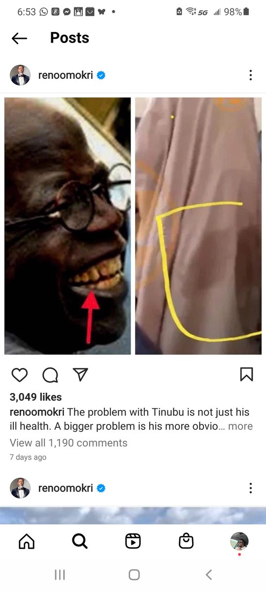<a href="/renoomokri/">Reno Omokri</a> <a href="/renoomokri/">Reno Omokri</a> u r very funny, you dey aggressive so tey you Cannot come to your fatherland. This Bola Ahmed Golden teeth picture I have never seen it anywhere except ur page, it is still there, if you like go and delete it.. If this is the picture of your Dad, how will you feel?
