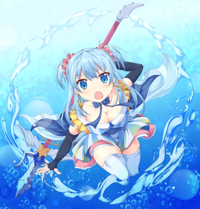 水波レナアニメver実装記念に(遅くない?)いい機会だと思いレナちゃん描いてみました。水属性なので背景は水のイメージで。 