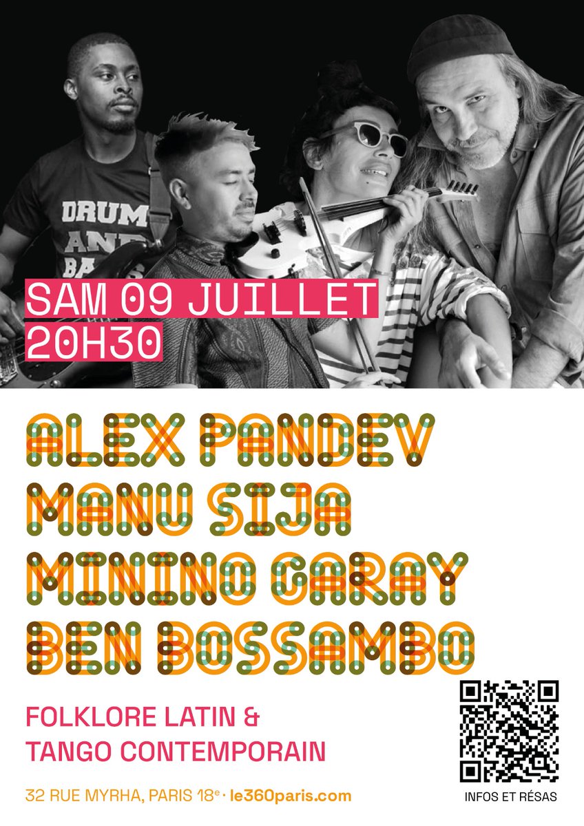 alexpandevok's tweet photo. Alex Pandev | Chant
Manu Sija | Violon, chant
Minino Garay | Percussions
Ben Bossambo | Basse
Nouveaux sons à partir des racines folkloriques de l’Argentine : nouvelles compositions, live looping, improvisation et emprunts à #Changosolo et #SpeakingTango. https://t.co/3ZA7vanpPS