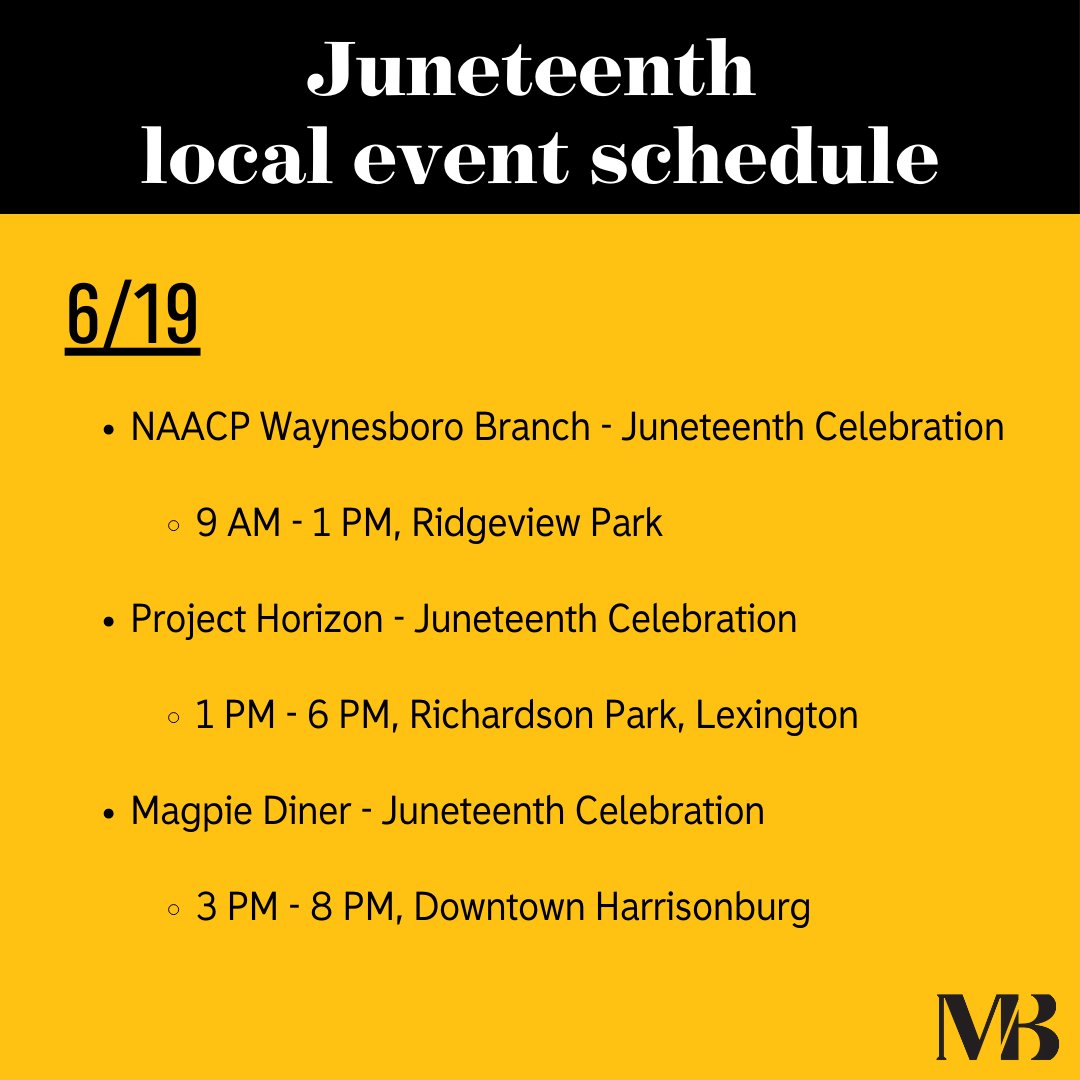MaryBaldwinU's tweet photo. Today we celebrate Juneteenth, a day commemorating the emancipation of all enslaved African Americans in the United States. Swipe to read more about the history of Juneteenth and to see what kinds of local events you could visit today to celebrate! #juneteenth https://t.co/LZUcyvOnar