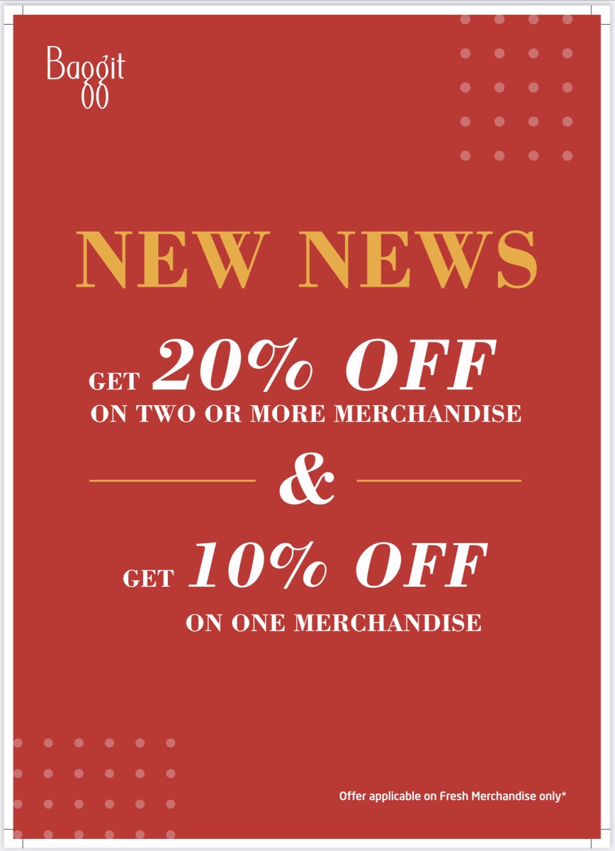 GSMmallhyd's tweet photo. #Baggit #gsmmallhyd 
Buy 1 Get 10% off, Buy 2 or More Get 20% off on Entire Bill Value valid on Fresh Merchandise only.
The above offers shall be as per stock Availability at Store(S)* 
Promo Period: 14th June to 30th June 2022. https://t.co/pB91NhH2R1
