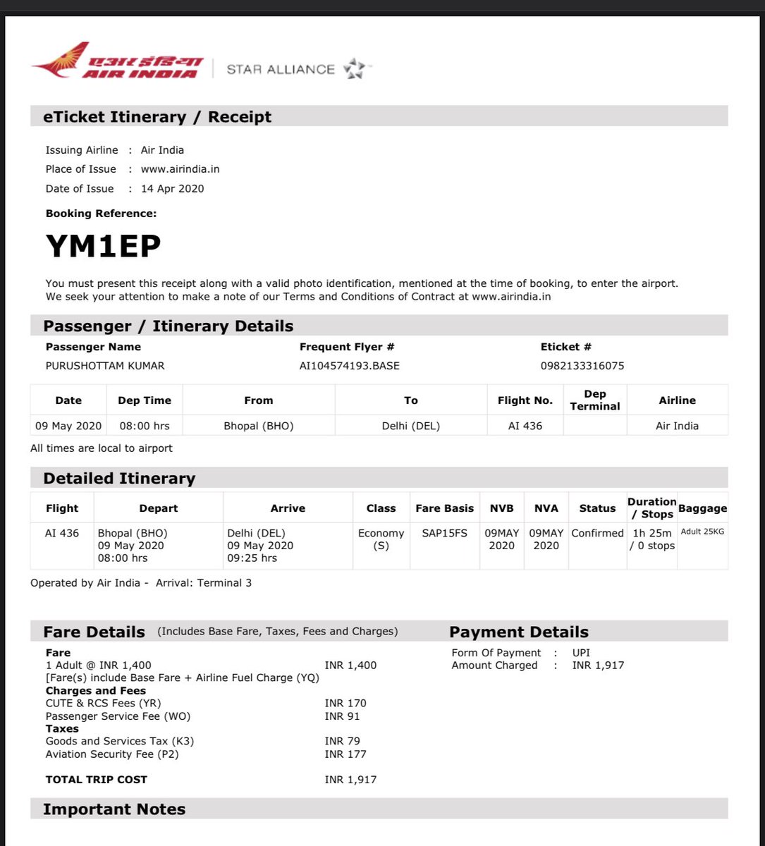 Col_pk's tweet photo. dear @airindiain please update cancel status of YM1EP . Every time you say it is canceled but is the reference of credit. https://t.co/nMibtwwfeq