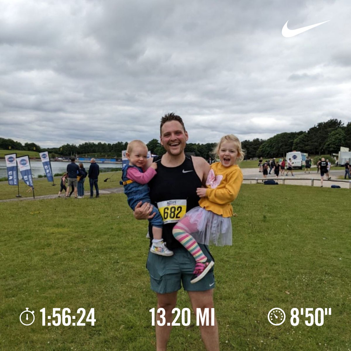 New PB well under the 2 hour target and my girls meeting me at the finish line for a special father's Day finish. Beautiful day #loverunning #ukrunchat #nikerunclub