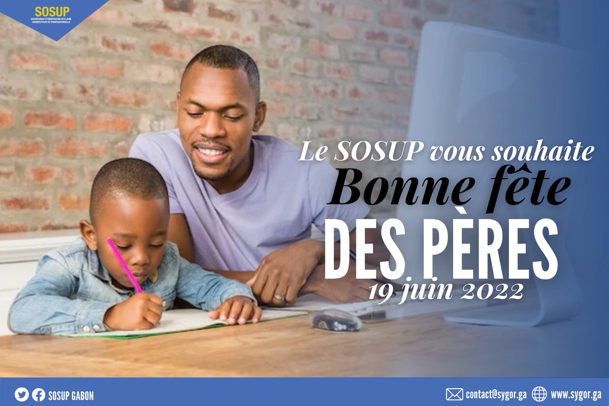 SosupGabon's tweet photo. Le SOSUP souhaite une bonne #fêtedespères à tous ces héros qui donnent de l’amour, accompagnent et orientent leurs familles. 

Bonne fêtes des pères ! 

#Gabon #sosup #fathersday https://t.co/Ufnb3lgiVx
