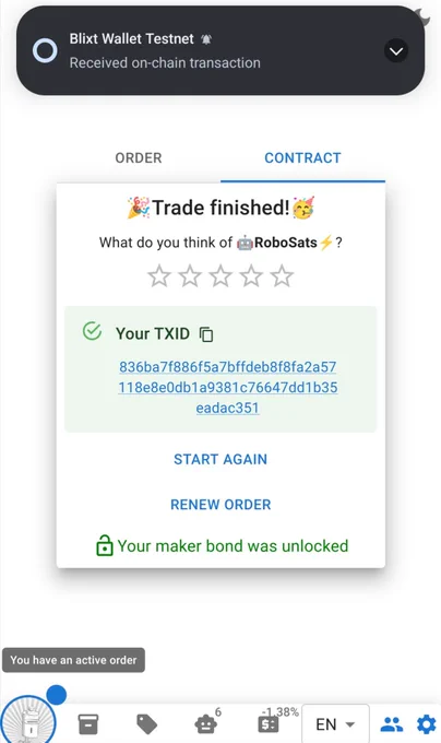 Your TXID will be displayed at the end of the trade.