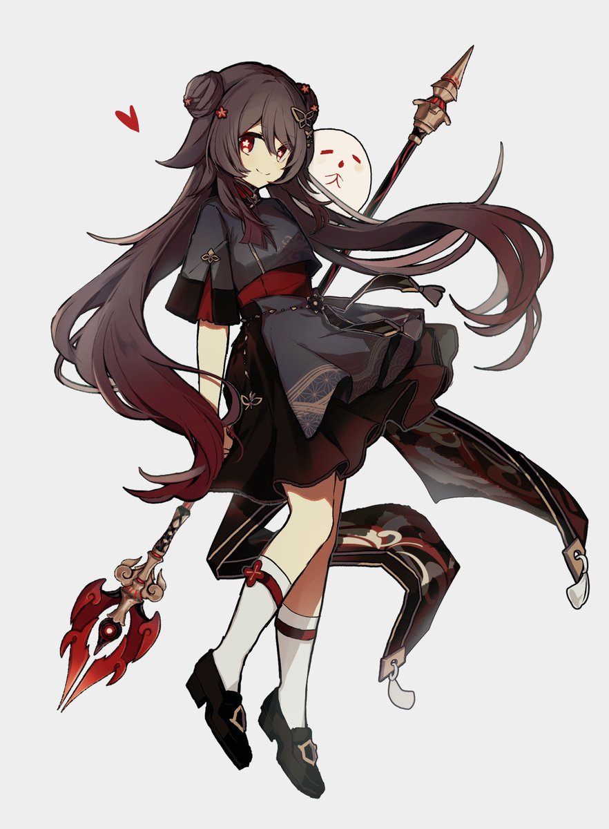 hu tao (genshin impact) 1girl red eyes ghost socks weapon long hair full body  illustration images