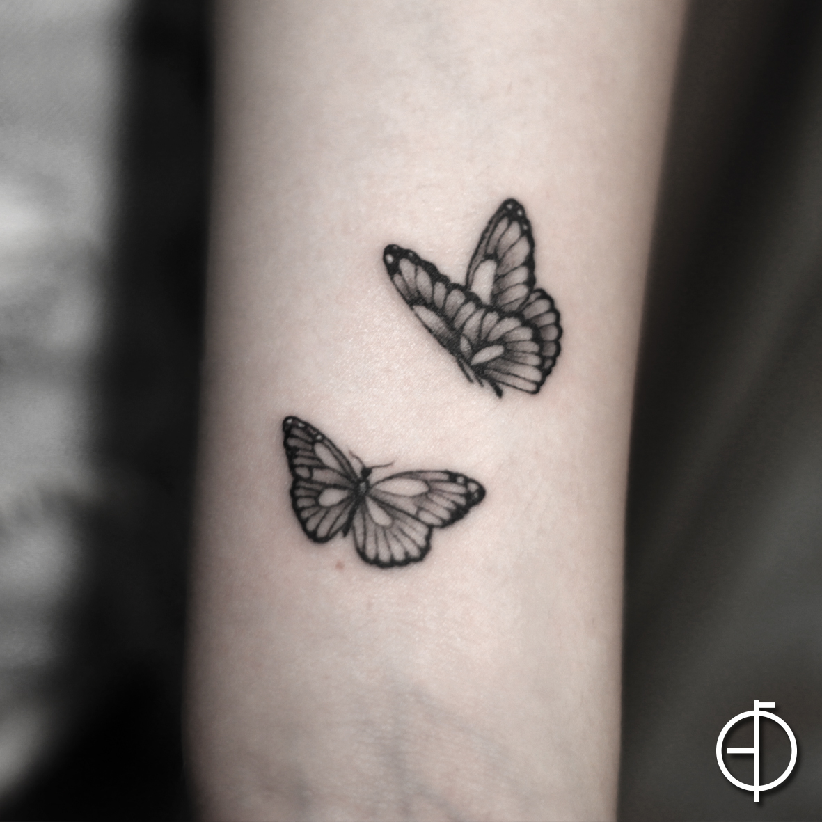 Two butterflies on my friends ankle Super happy with how it turned out  my line work is getting better lets mee on insta merelpokes   rsticknpokes