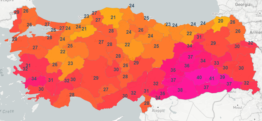 yturker's tweet photo. 15.30 Hava Sıcaklıkları.
Şu ana kadar Cizre 45.8, Silopi 45.6, Nusaybin 44.0, Ilısu Baraj 43.9, Hasankeyf 43.6, Kurtalan 43.4, Kızıltepe 43.3°c'yi gördü. https://t.co/E4kfyHRYyr