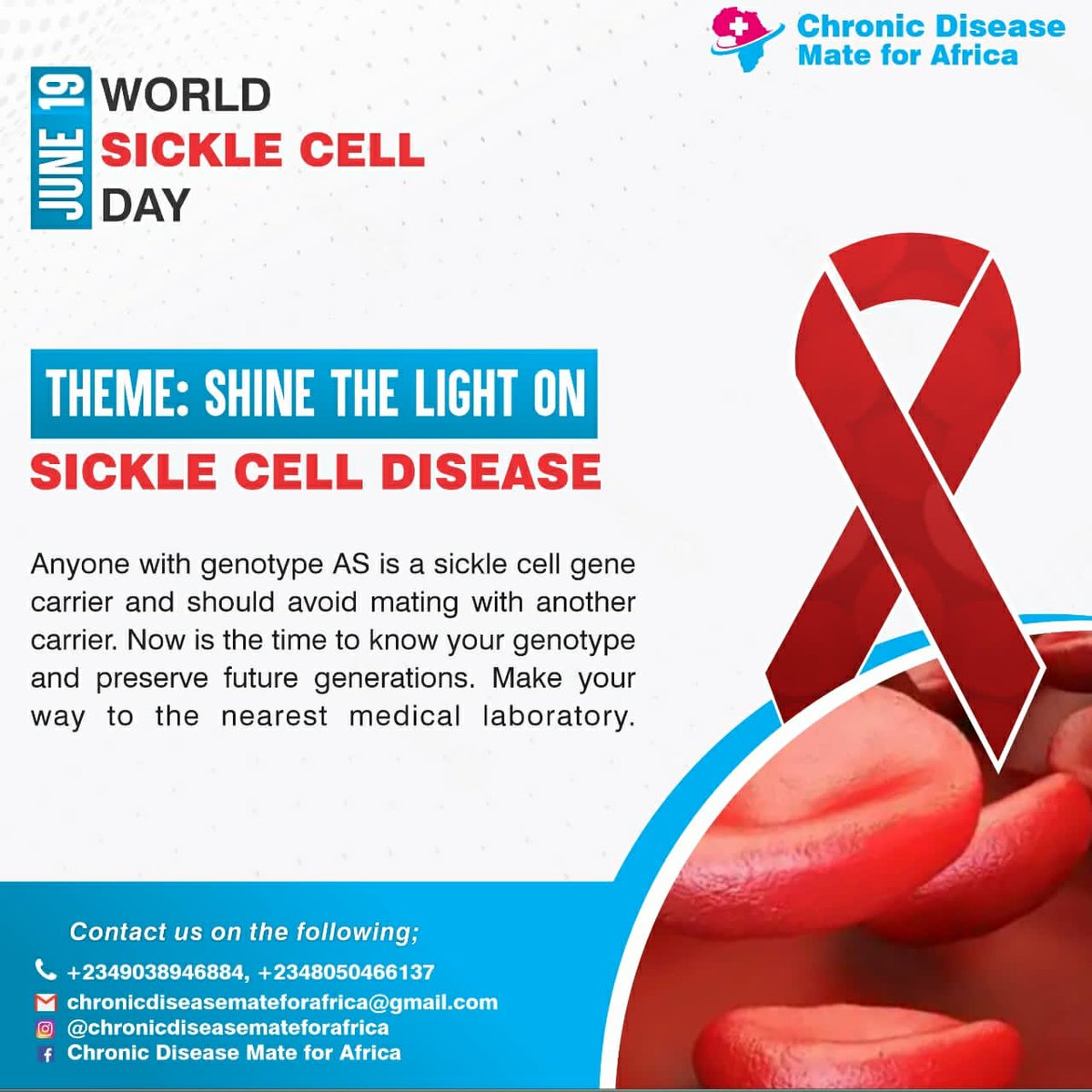 CHRONmate's tweet photo. WORLD SICKLE CELL DAY awareness 🩸
#chronicdiseasemateforafrica #CHRONmate #worldsicklecellday https://t.co/WC6EHGX51q