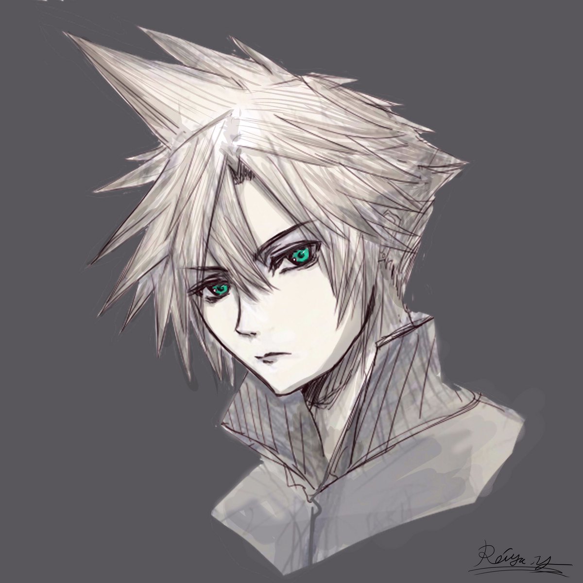 ReiyaYoinagi's tweet photo. スクエニカフェff7 コラボに行った記念にクラウドを描きました。
#FF7 #クラウド　#イラスト https://t.co/aqevrgr261