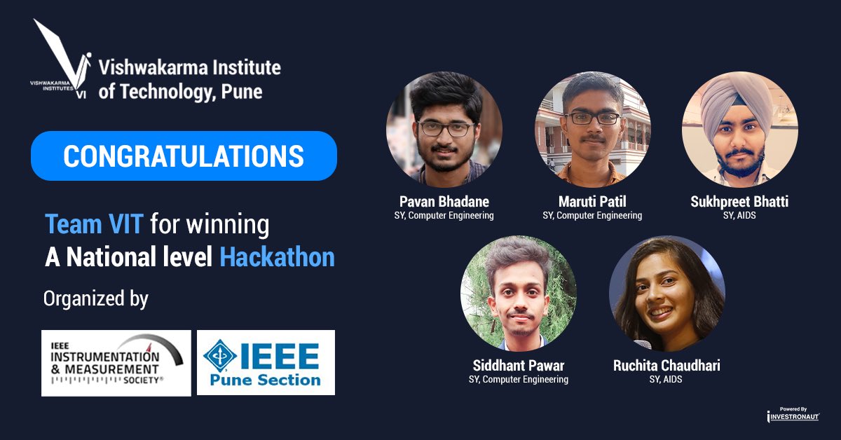 vit_college's tweet photo. Congratulations Team VIT for winning A National level Hackathon, Organized by the IEEE-IMS Pune Chapter & IEEE Pune Section
#hackathon #nationallevelhackathon #teamvit #winners #vitpune #engineering #engineeringstudentslife #informationtechnology #punekars #punediaries https://t.co/dBwZh4epOm