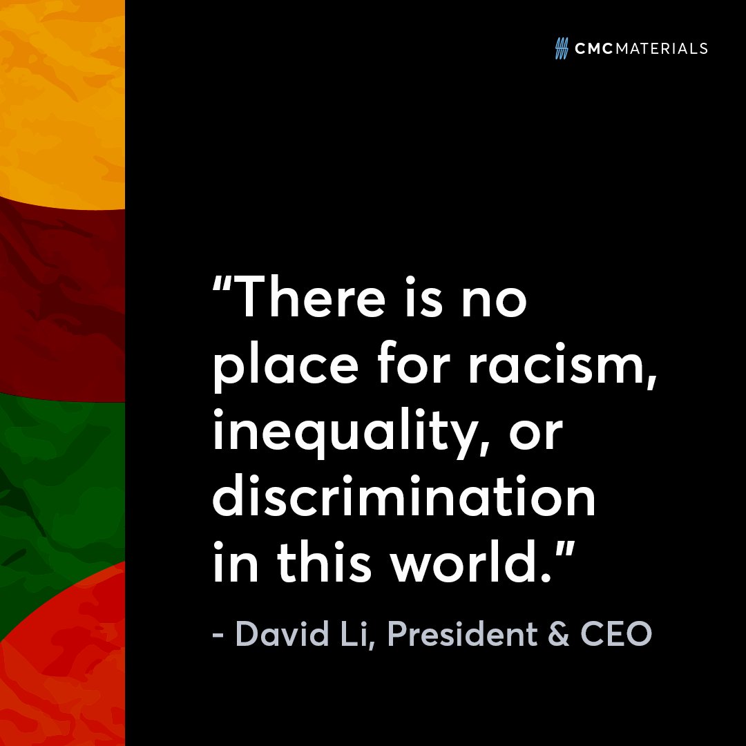 cmc_materials's tweet image. CMC is a welcoming home for all and a place where everyone is valued. bit.ly/3xCszJz
Our company culture is shaped by the actions, ethics, and beliefs of us all. #Juneteenth is an official CMC holiday, our U.S. offices will be closed in observance. #iamcmc #GoFarTogether