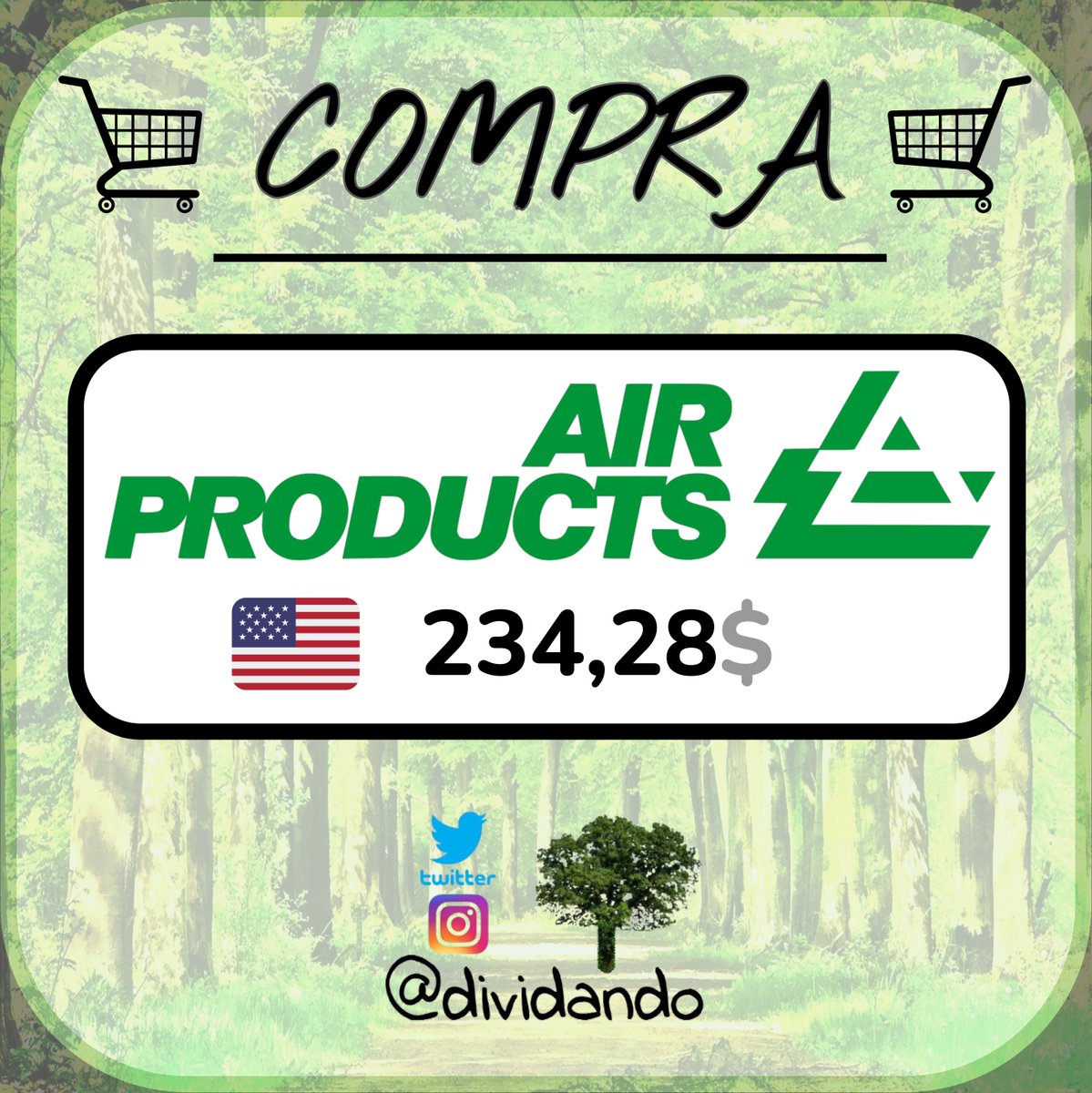 👉 Compro 🇺🇸 $APD (Air Products &amp; Chemicals) a 234,28$.