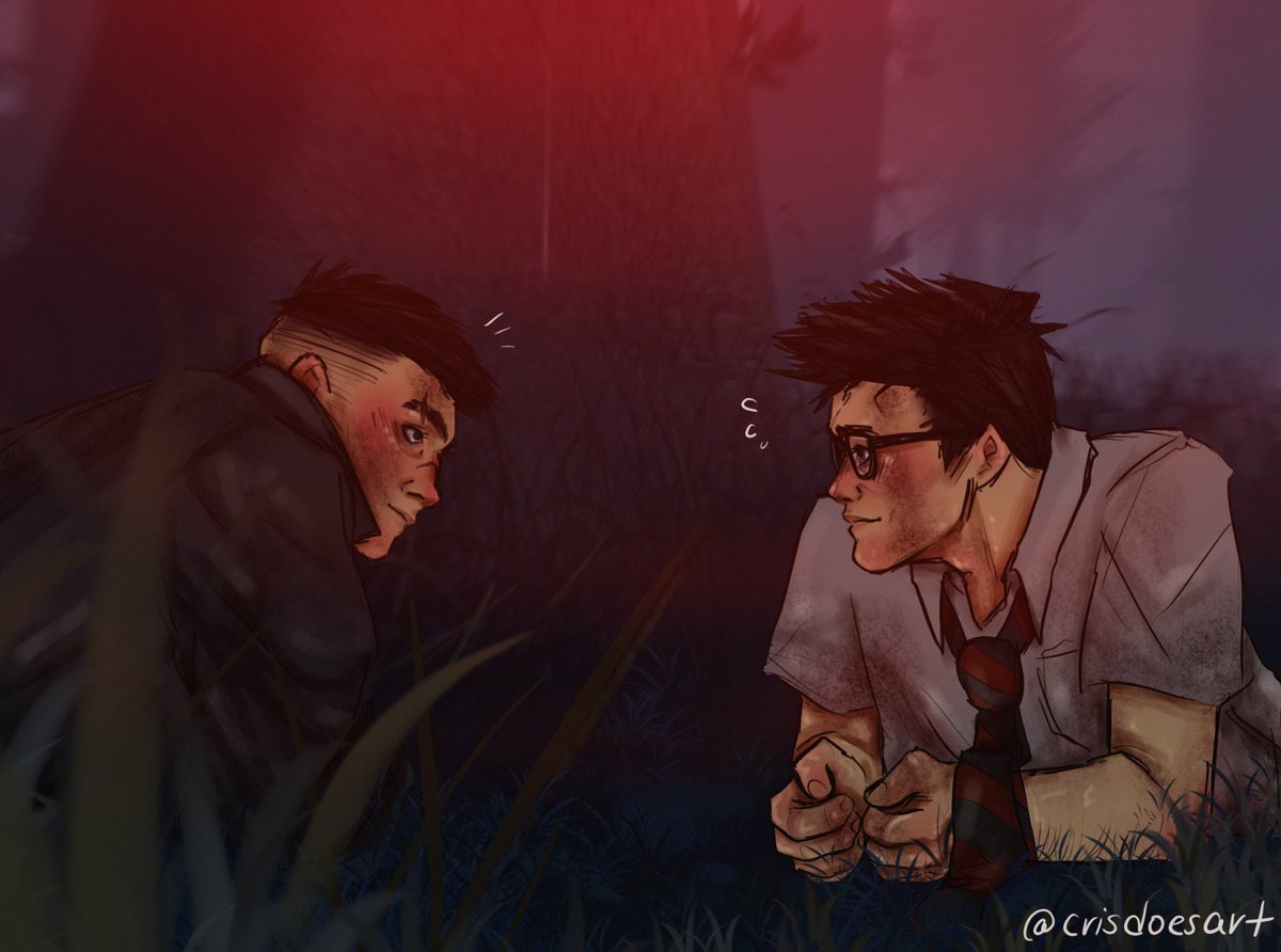 crisdoesart's tweet photo. pov the killer’s slugging and camping but you’re right next to your bestie 

they’re just silly lil dudes who make anything romantic 
#dbd #DeadbyDaylight #kingfield #dbdfanart https://t.co/TH7I4DMXL6