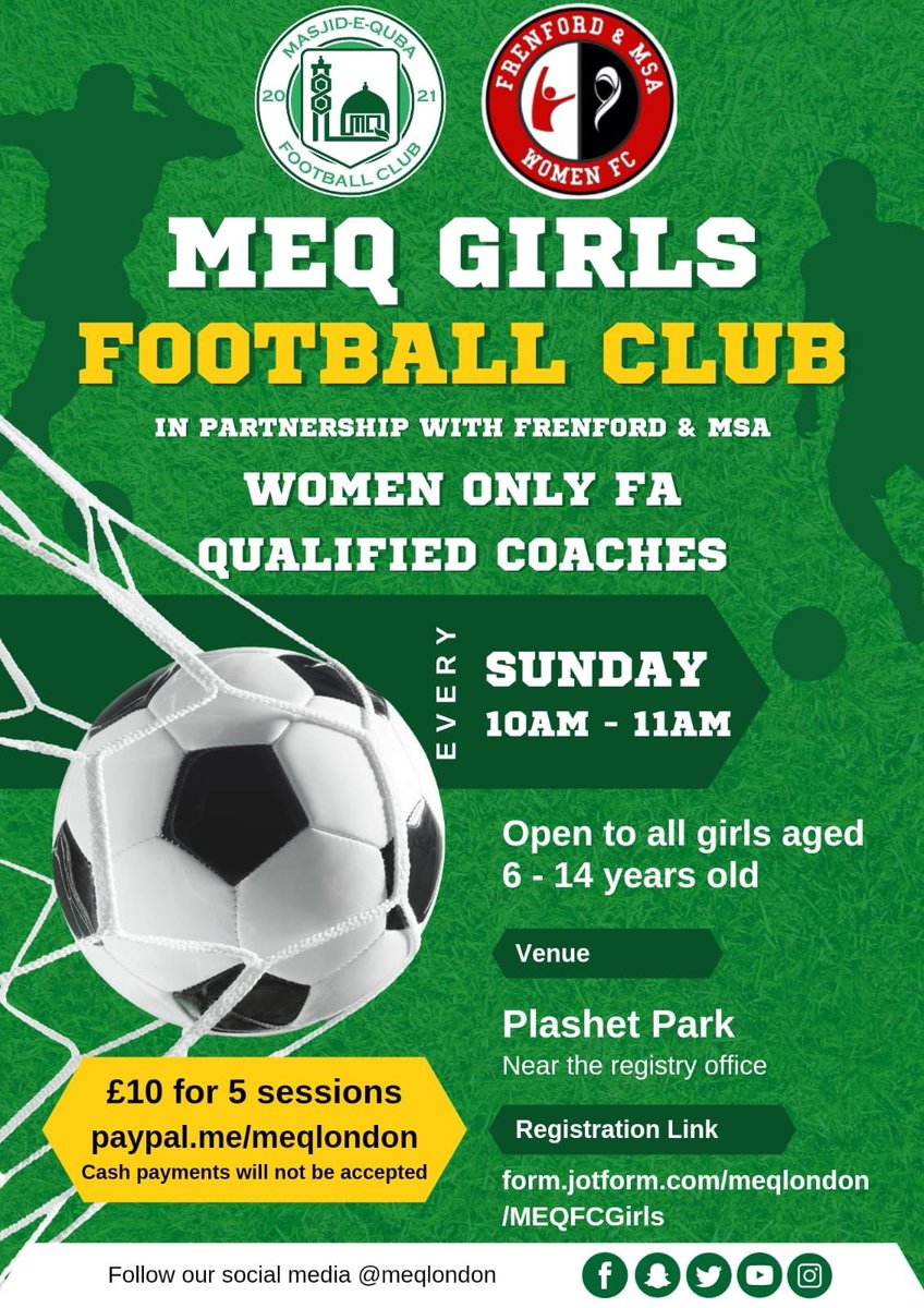 Good role models & people within the community leading by example. Coach @tayyibatbh is a successful person, good footballer who girls can relate to & more importantly is extremely passionate about girls playing football. In Partnership between Masjid-E-Quba & @frenfordmsawfc