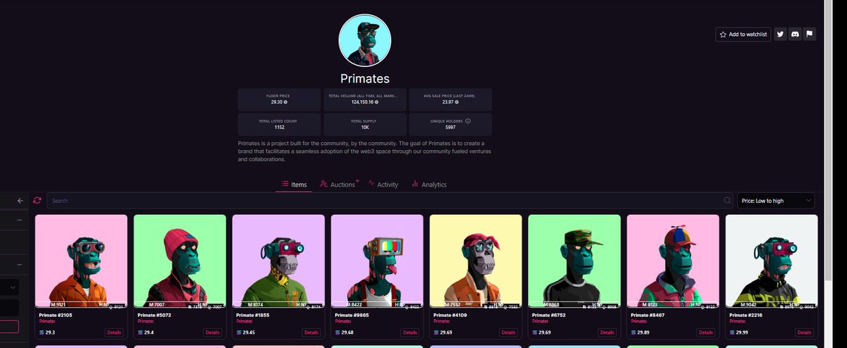 Wow Insane from <a href="/Primatesnft/">Primates🌿</a> here didn't expect such a fast run up to 29 SOL 

Yeah i faded because of PREVIOUS 10k collections with hyped followings  all flopping 

Tripping Brick Tribe
King of the bricks 
Great Bricks 

But i dont see PRIMATES stopping JUST YET , 100 $SOL??