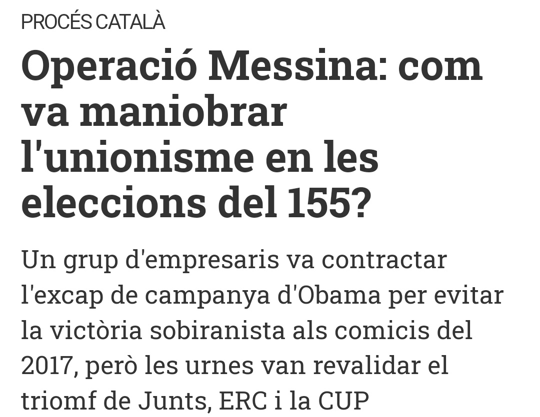 ANCBaix's tweet photo. Seguim coneixent com es va mobilitzar l'empresariat unionista a finals del 2017. Un grup va contractar Jim Messina, assessor polític d'Obama, com a expert en tecnologia per impulsar el vot espanyolista a les eleccions del 21D. Els independentistes vam guanyar-les.
#Prou155 https://t.co/ucbr58V70W