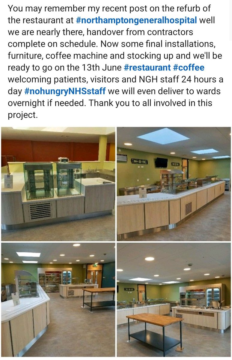 Neely Mozawala (@neelymozawala) on Twitter photo Excellent to see <a href="/NGHnhstrust/">Northampton General Hospital ๐</a>'s restaurant up and running! Not only serving 24/7 hot food but also delivering it onto the wards!a proud moment and history in the making!!!
#nohungrynhsstaff
@WillsCM1 <a href="/hcashells/">Philip shelley FIH</a> <a href="/TimothyRadcli11/">Timothy Radcliffe</a> <a href="/NHSMillion/">NHS Million</a> Excellent to see <a href="/NGHnhstrust/">Northampton General Hospital ๐</a>'s restaurant up and running! Not only serving 24/7 hot food but also delivering it onto the wards!a proud moment and history in the making!!!
#nohungrynhsstaff
@WillsCM1 <a href="/hcashells/">Philip shelley FIH</a> <a href="/TimothyRadcli11/">Timothy Radcliffe</a> <a href="/NHSMillion/">NHS Million</a>