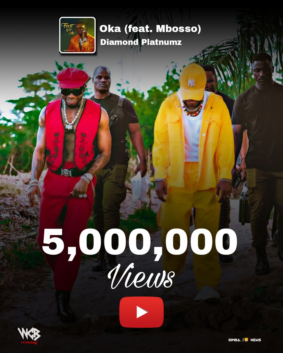 diamondglobals's tweet photo. The African Hitsong β
"Oka" by the lion of Africa @diamondplatnumz π¦ (feat. @mbossokhan ) has now Hits 5M+ views on @youtube and still counting..π§‘ππ
#FOA #FOAtheEP #FirstOfAll #swahilination #diamondplatnumz https://t.co/gMCGUmmmug