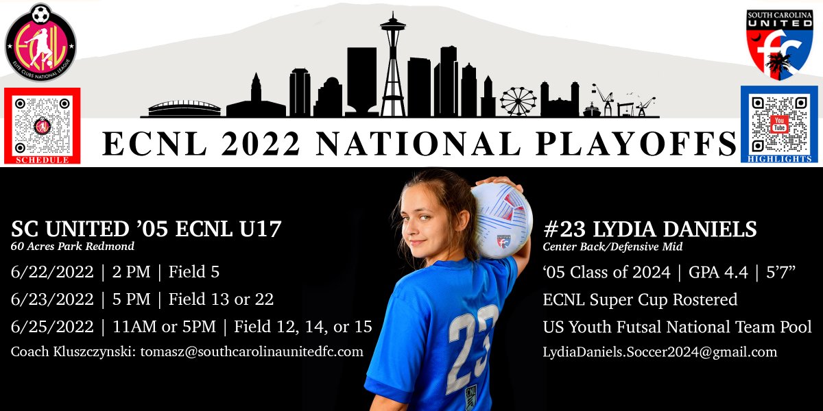 Can’t wait to play in Seattle for the <a href="/ECNLgirls/">ECNL Girls</a> playoffs with my team <a href="/SCUnited_FC/">SC United FC</a> 05 ECNL U17! Let’s go!

Class of 2024 | #23 Highlights: youtu.be/7EQ6-h6TUqg

<a href="/tikitakaklu/">Tomasz Kluszczynski 🇵🇱/🇺🇸</a> <a href="/wearesoccershow/">We Are Soccer ⚽️</a> <a href="/TopDrawerSoccer/">TopDrawerSoccer</a> <a href="/TheSoccerWire/">SoccerWire</a> <a href="/scoutingzone/">ScoutingZone®</a> <a href="/TSSCollegeBound/">The Sport Source</a>
