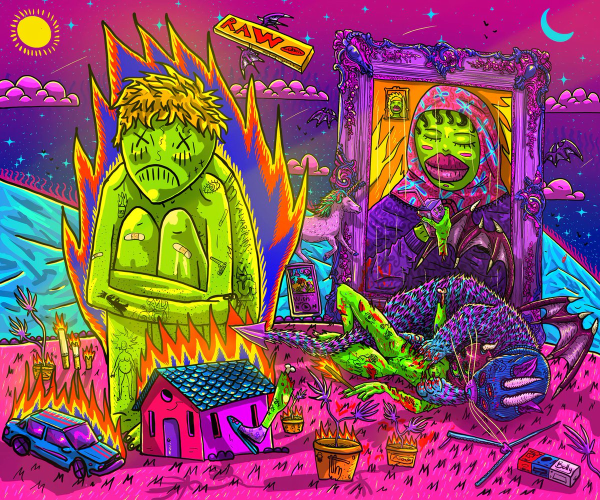 chikipem's tweet photo. fires of dumbshit by @xubizxxx  is the NFT illustration that defines the trash fire of our times. Homeownership, car ownership, rising inflation, plummeting crypto – thank dogs for Purple Haze – because it’s all too much to contemplate at once.
#NFTcollections #NFTCommunity https://t.co/SjHJ4zuEkQ