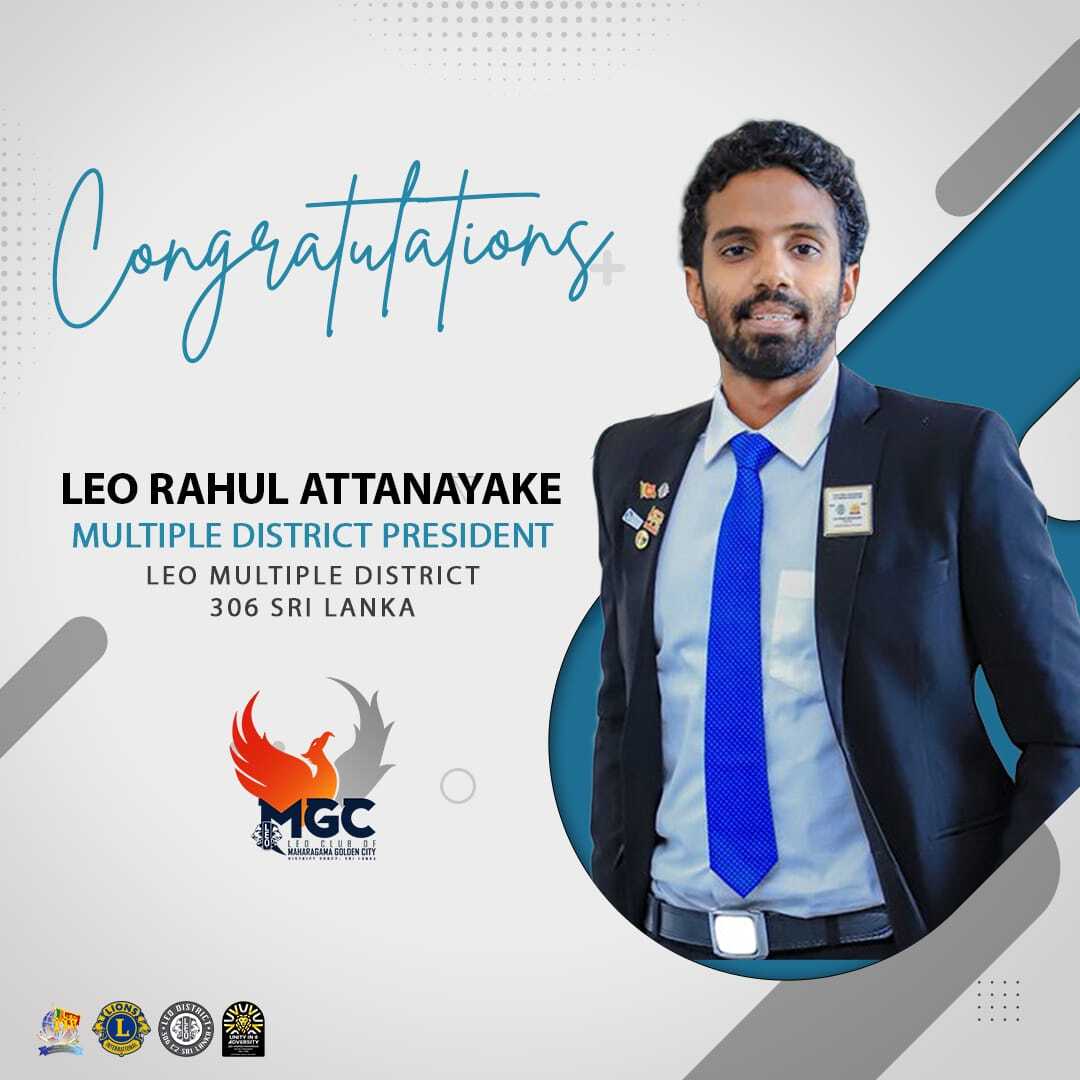 MGC_leos's tweet photo. Congratulations!...✨

Leo Rahul Attanayake
Multiple District President - Elect
Leo Multiple District 306, Sri Lanka, for the Leoistic year 2022/23.

We the Leos of MGC express our heartiest wishes to you for the upcoming year and looking forward on a successful year ahead. https://t.co/Hb58HLwHLA