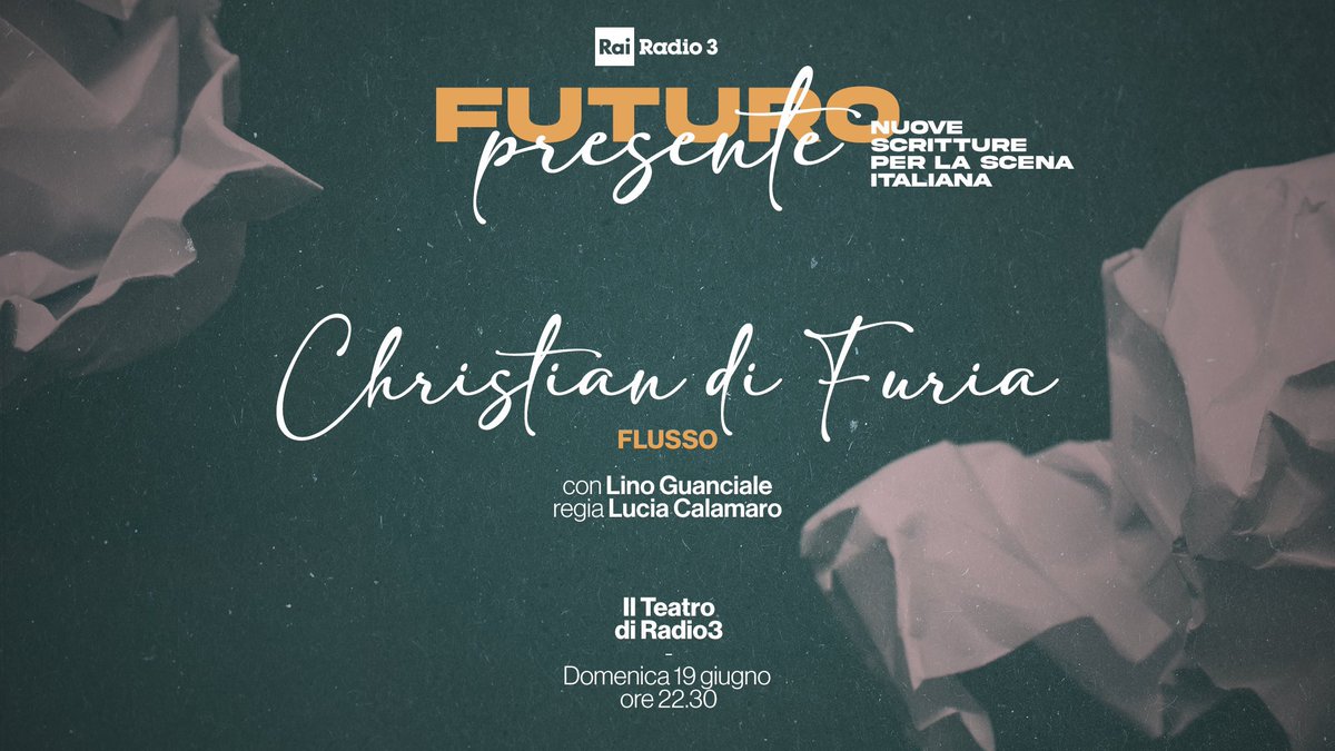 simonebruscia's tweet photo. Flusso di Christian di Furia, menzione speciale “Franco Quadri” al 56° Premio Riccione per il Teatro, con @LinoGuanciale regia di Lucia Calamaro e produzione @RiccioneTeatro in scena/in onda stasera su @Radio3tweet https://t.co/m1C5ueJego