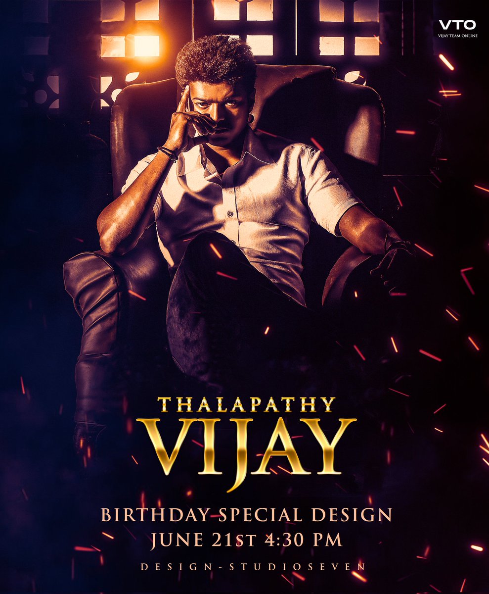 On the celebrations of Thalapathy <a href="/actorvijay/">Vijay</a>'s 48th birthday, our Special design will be revealed on 21st June evening at 4.30PM 🥁🎉

Design: <a href="/_studio_seven/">Studio Seven</a> 

#ThalapathyVijay #Beast