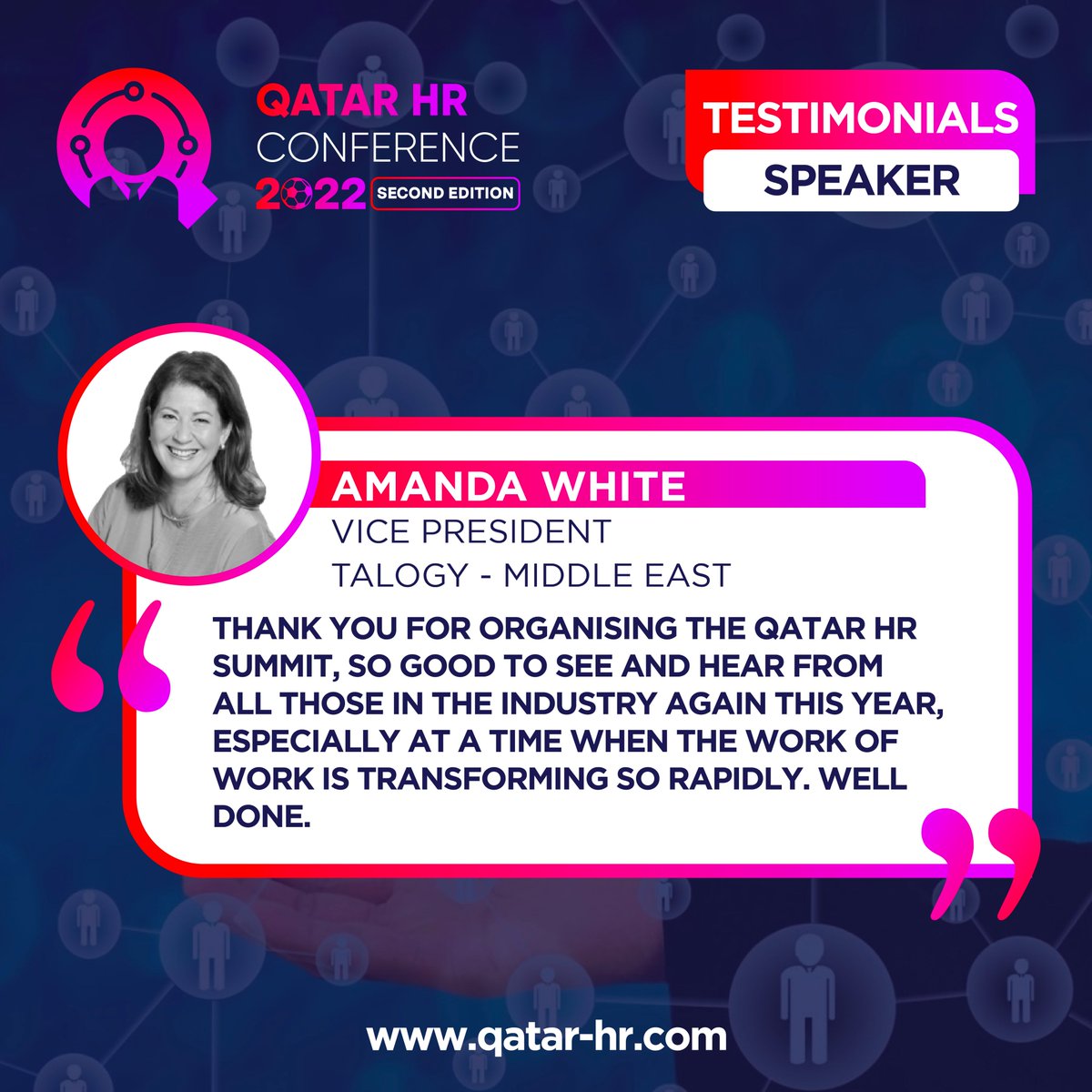 conference_hr's tweet photo. The words of:
- Aysha Sulaiman, from Ras Al Khaimah Economic Zone (RAKEZ)
- Helena Wheatman, from elev8 education (Silver Sponsor)
- Nader Bechini, from ROI Institute, Inc
- Amanda White, from Talogy Middle East &amp; Africa (Talent Management Partner)
#QHRC2022 #QHRC2023 #NeXTfairs https://t.co/9yGPwTBDZF