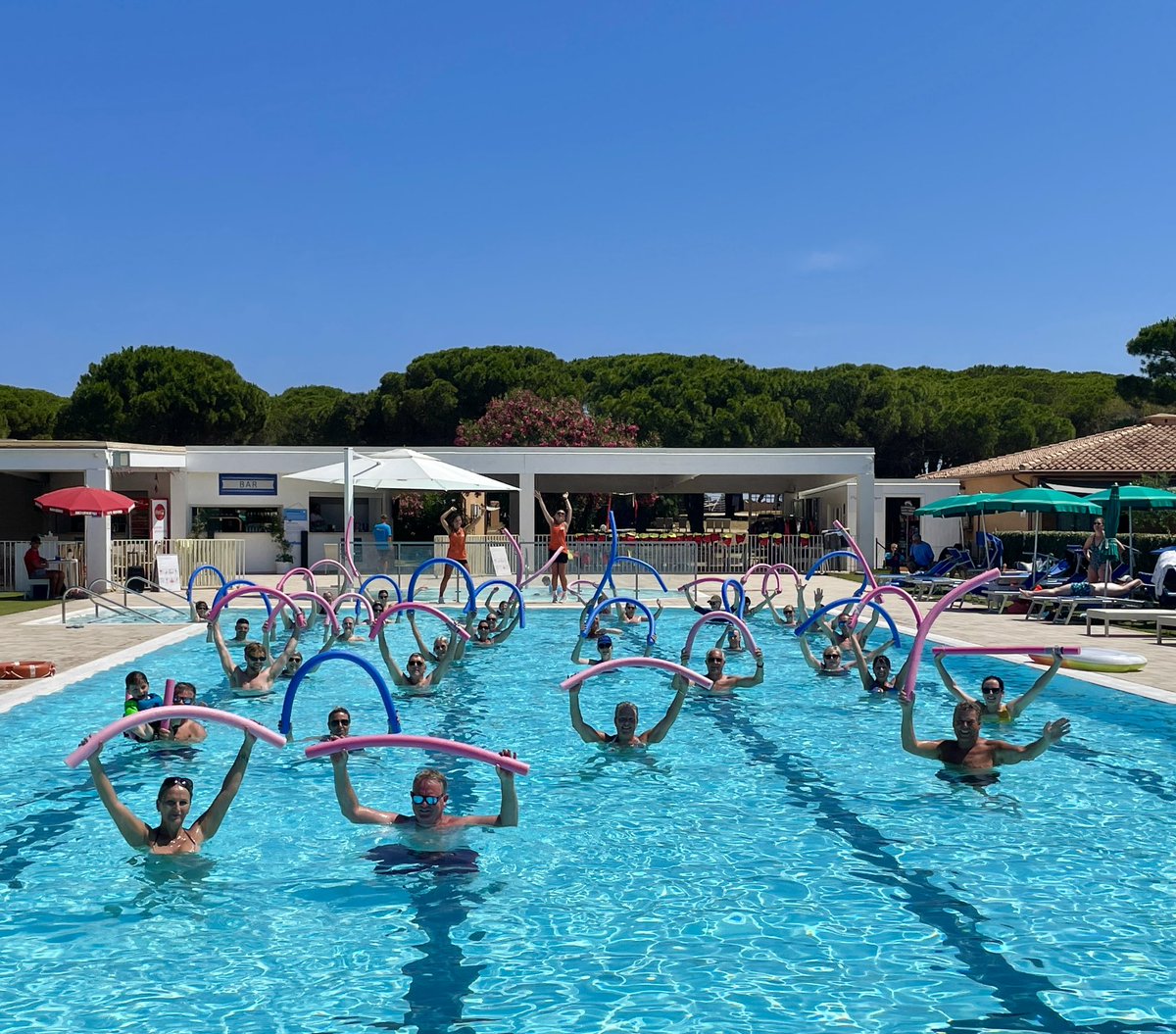 NeilsonBaia's tweet photo. #Fitness instructors Sally & Tilly ‘airborne’ #thismorning as they lead #todays #acquafit …this season’s record attendance to date of over 50 guests @neilsonholidays https://t.co/RSoMRRka4R