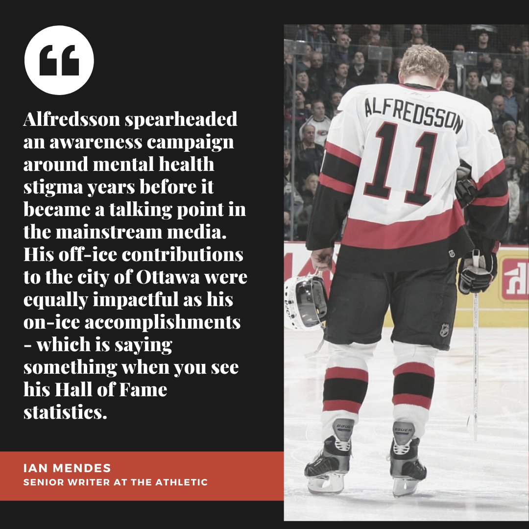 AlfieToTheHall's tweet photo. On and off the ice: @DAlfredsson11 made an impact.

And @ian_mendes is correct, it's time to send #AlfieToTheHall. https://t.co/7nUfglJiKn