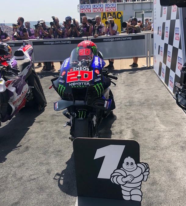 YamahaMotoGP's tweet photo. 🙌 @FabioQ20 did it again 🔥

Our M1 is back in Parc Fermé 😍

#MonsterYamaha | #MotoGP |  #GermanGP https://t.co/0ThKyeK5H7