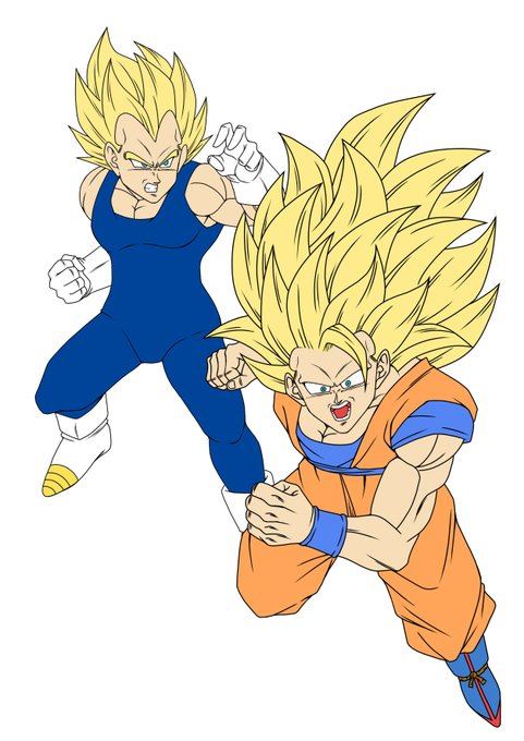 ちょっと筆慣らしに2年前に色だけ乗っけてたカカベジ描きなおしてみた。
1枚目が2年前で2枚目が今～
超サイヤ人3って難しいよね… 