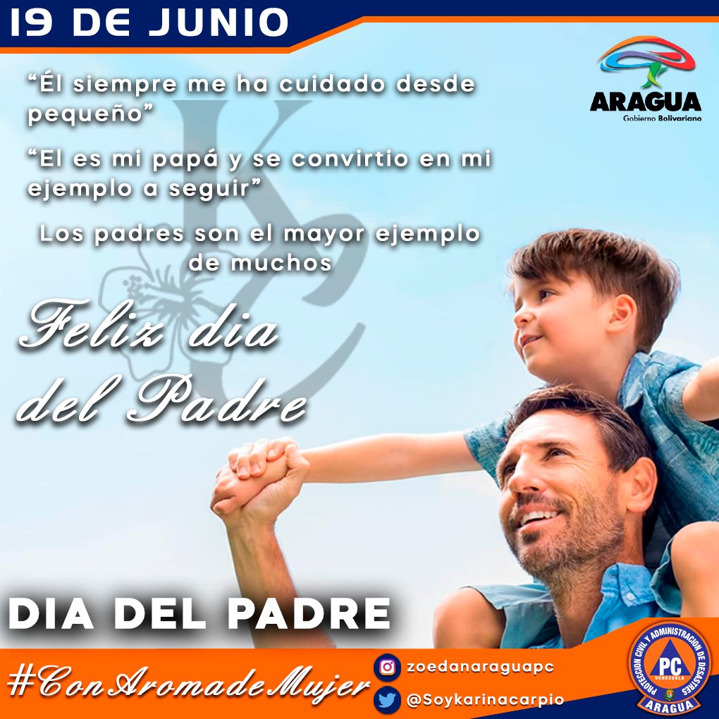#19Junio | <a href="/NicolasMaduro/">Nicolás Maduro</a> <a href="/Soykarinacarpio/">Karina Carpio</a> <a href="/DulceyParadaM/">G/D Marlon Dulcey Parada</a> | #FelizDia a todos los padres que día a día lo dan todo por sus hijos. #FelizDiaDelPadre 
#DiaDelPadreEnVictoria
#AraguaConAromaDeMujer