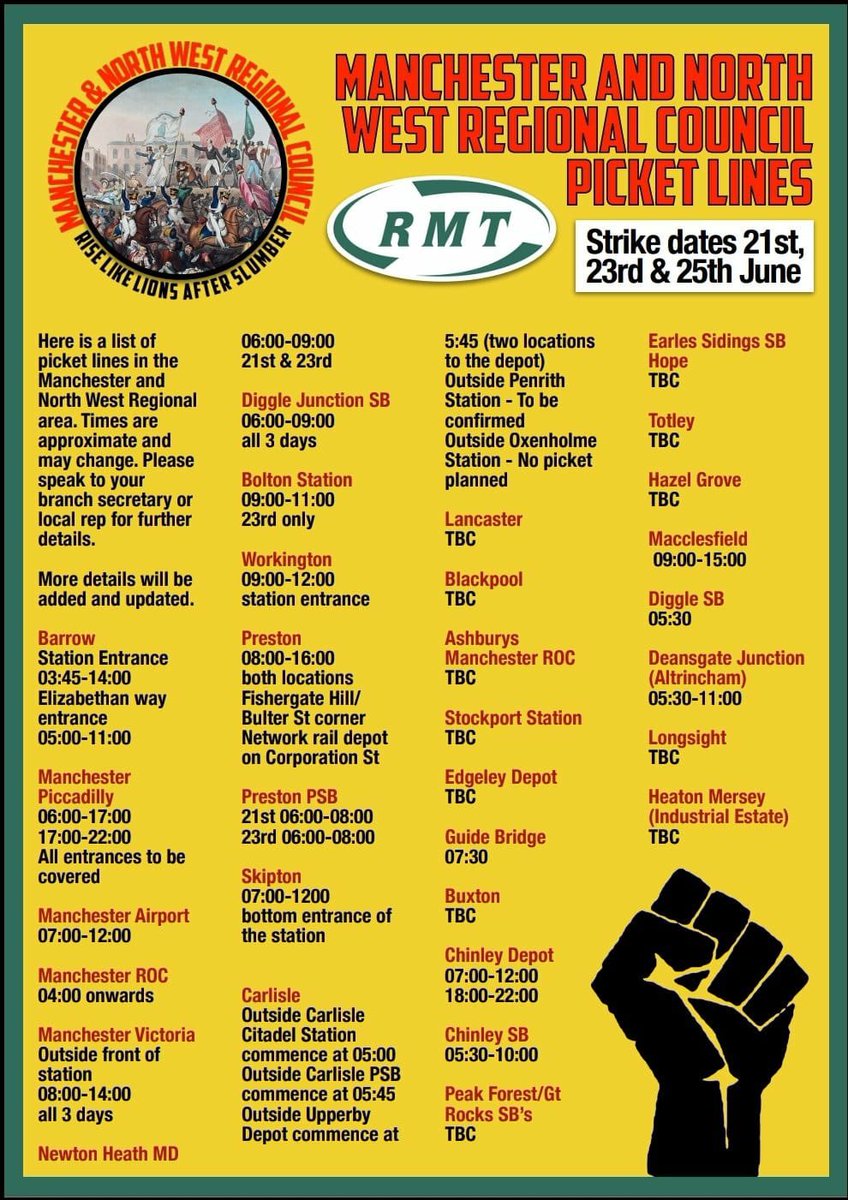 <a href="/RMTunion/">RMT</a> pickets 👇

📌London
📌Manchester 
📌North West

Keep them coming #strikemapuk
