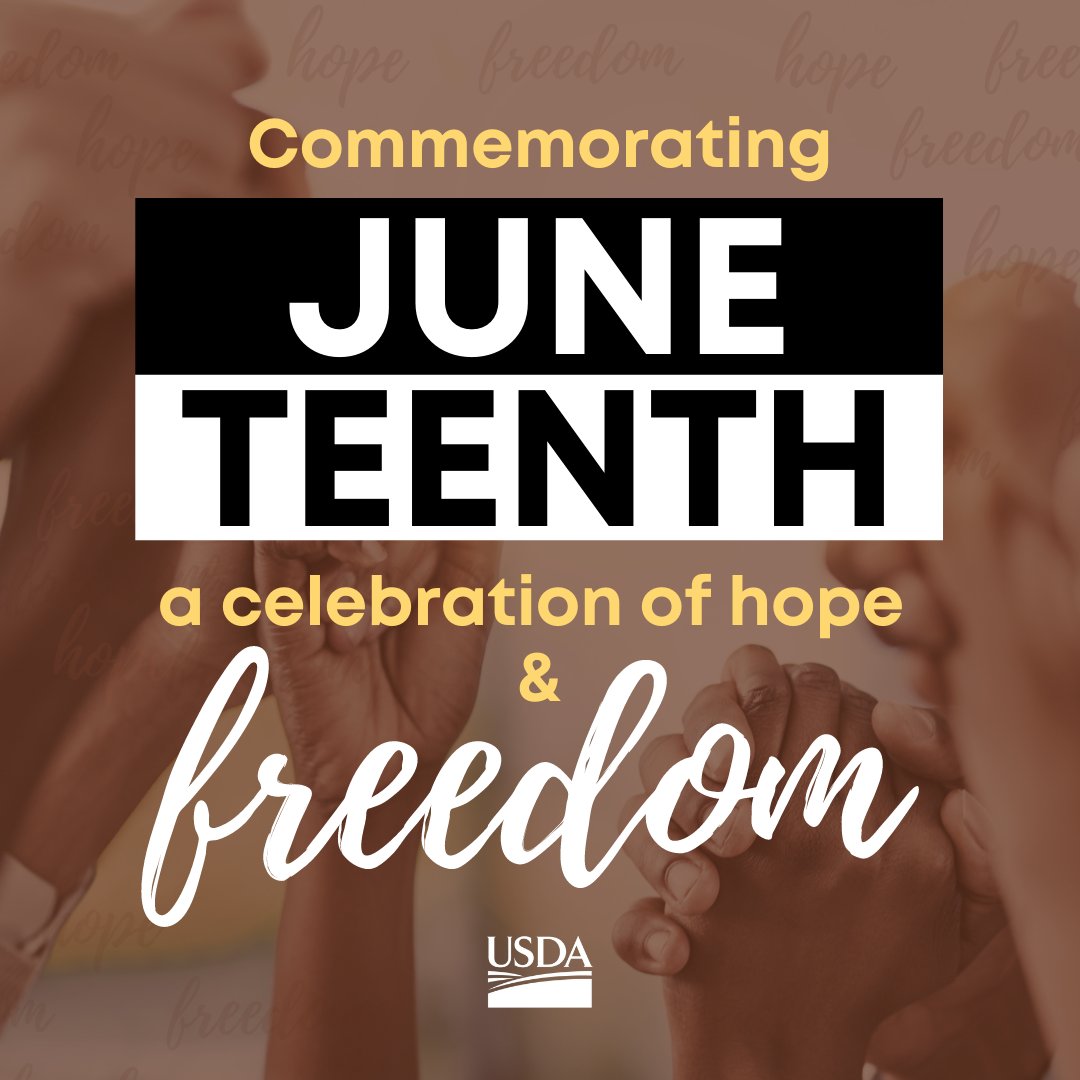 USDA's tweet photo. On Juneteenth, we celebrate the courage and perseverance folks showed in advancing the notion of emancipation in the face of adversity, and we continue to fight the barriers to our vision of a society where all people are treated with respect and dignity. https://t.co/IWDMuXaK6g