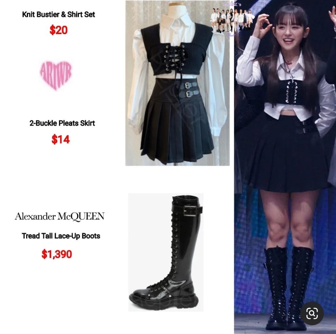 Kep1ersCloset's tweet photo. {Queendom 2 Ep.0 & 1}
#Mashiro is wearing:
๐น#Ariwr Knit Bustier & Shirt Set $20
๐นAriwr 2-Buckle Pleats Skirt $14
๐น#AlexanderMcQueen Tread Tall Lace-Up Boots $1,390
#Kep1erFashion #Kep1er #Sakamoto_Mashiro #SakamotoMashiro #QUEENDOM2 https://t.co/68KDLN8Wlc