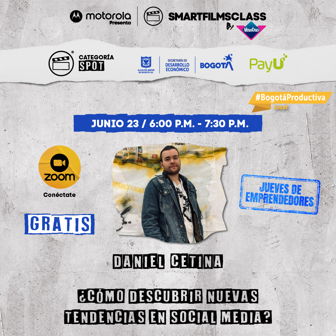 smartfilmsco's tweet photo. ⭐ TALLER VIRTUAL GRATIS ⭐
¿Quieres que tu emprendimiento sea visible en redes sociales?
Comparte con @DesarrolloBta @PayULatam y #smartfilmsco, una jornada llena de conocimientos sobre el mundo digital.
REGÍSTRATE: https://t.co/CjIVtkOIUd
👉🏻¡REGÍSTRATE YA! https://t.co/ceVZt5fya8