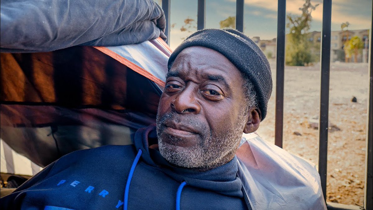 Derwin is disabled living in a tent homeless in Las Vegas where he has been arrested twice for trespassing and spent time in jail. His crime? Not being able to afford an apartment. Las Vegas is one of the worse cities criminalizing homelessness. 
 invisiblepeople.tv/videos/homeles…