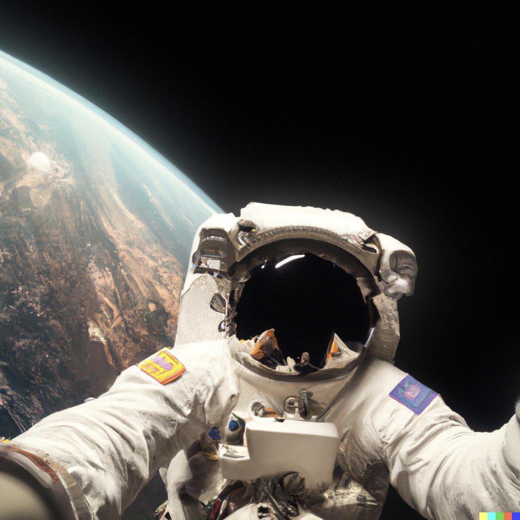 Dalle2generator's tweet photo. #astronaut taking a selfie from #space. hyperrealistic photograph #dalle #dallemini #dalle2 #nasa https://t.co/5pKzG6XN5B