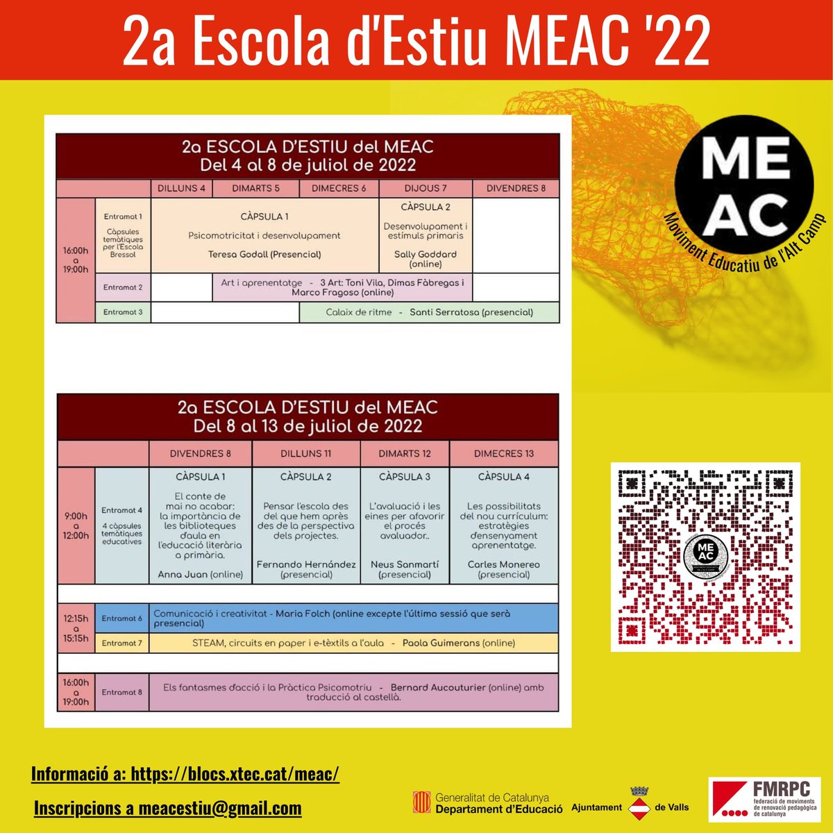 meacvalls's tweet photo. Us compartim el calendari de la 2a Escola d'Estiu MEACquera per tenir tots els entramats a un sol cop d'ull! Ja t'has decidit? 🤓
Aquí tota la info⬇️⬇️⬇️
https://t.co/jeWBhqkWnp
#2aEEMEAC #formacioMEAC #formacioestiu https://t.co/qn0Jn9aG4w