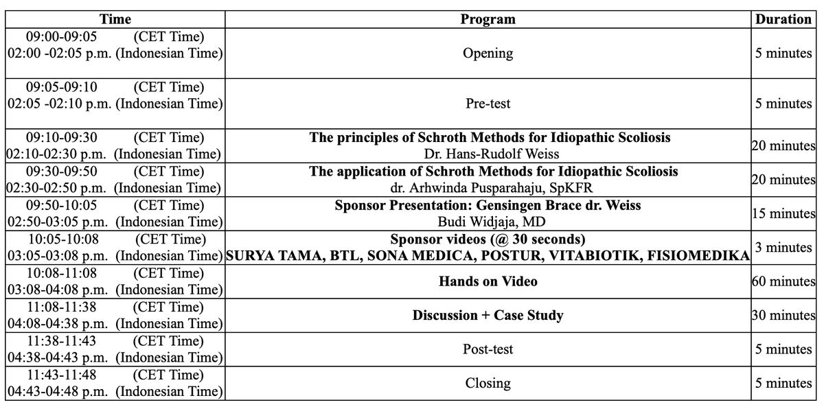 WeissHr's tweet photo. Here's the program of our workshop provided during the conference of the Indonesian Society for Physical Medicine and Rehabilitation and the link to the Lecture on the Principles of Schroth Methods: 
https://t.co/Xf0RgQIf4W https://t.co/wFVeknEJnk